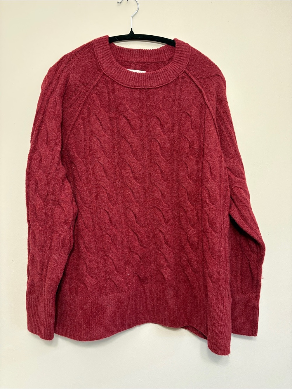 Cozy Cable Knit Crewneck Sweater - Burgundy